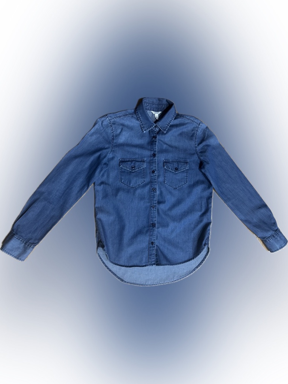LN Aeropostale SZ S/P Blue Denim Chambray Button-Down Shirt/bust 36” - Picture 2 of 6